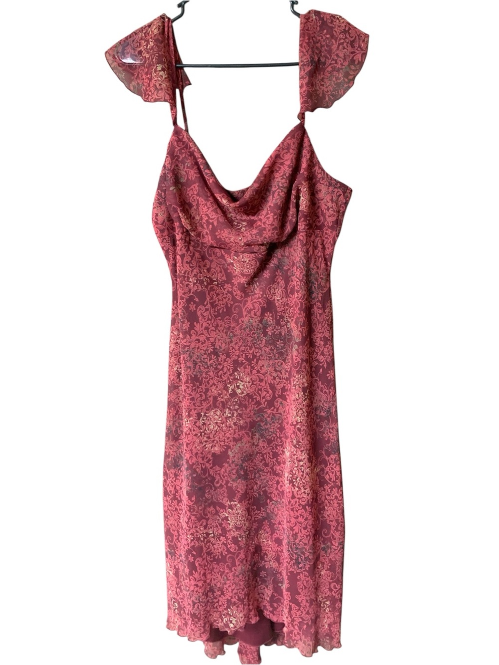 B Smart Vintage Y2K Maroon Floral Print Whimsygoth Midi Dress Babydoll Sz 13/14